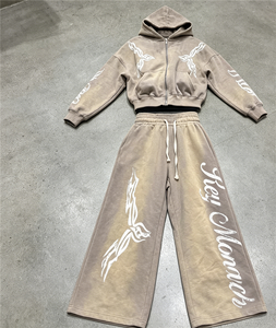 Custom Fade Heavyweight Boxy Fit French Terry 450 Gsm Tracksuit Vintage Zip Up Men <b>Oversized</b> <b>Sweatpants</b> And Hoodie Set - Product Image 2
