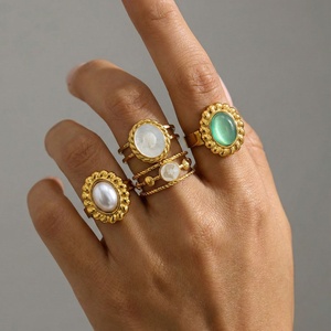 Anello Trendy in Acciaio Inossidabile Placcato Oro con Smalto Colorato, Design Geometrico Tut, Gioiello Versatile da Donna, Vendita all'Ingrosso - Product Image 1