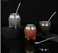Tasse et gourde à maté argentin en acier inoxydable de 180 ml (6 oz) enveloppées de cuir avec paille bombilla