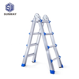 Échelle pliante extensible en aluminium Big Hinge Giant certifiée EN131, moderne, argentée, 4x4 marches, capacité <span class=keywords><strong>de</strong></span> charge 150 kg, pour extérieur - Product Image 1