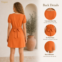 Robe Courte Yegao pour Femme, Robe d'Été en Coton à Manches Bouffantes, Robe d'Anniversaire, Robe de Princesse, Style Personnalisé, Fabrication sur Mesure, MOQ 30