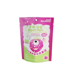 Custom Food Pouch Matt Plastic Packing Doypack with Tear Notch Strawberry Yogurt Melts Packaging Bags