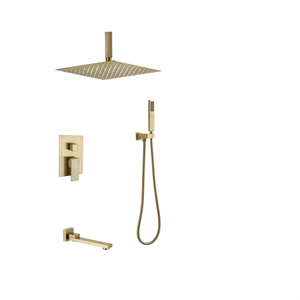 Polished Gold Concealed Wall Mount <b>Shower</b> <b>System</b> 3 Function Square <b>Rain</b> Head Jet Hand <b>Shower</b> Tub Spout Brass Bathroom - Product Image 1