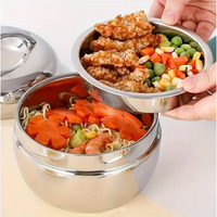 Kotak Makan Siang Anak Bentuk Apel Dua Tingkat Bahan Stainless Steel 304 Bebas BPA dari Korea