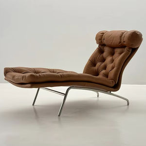 Minimalist Chaise Lounge Chair with Stainless Steel <b>Frame</b> and Brown Leather for Living Room-Eco-Friendly & Comfortable Design - Product Image 4