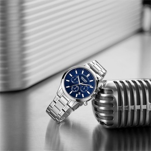 Montre sport à quartz pour homme MEGIR 2150, bracelet argenté 22 cm, étanche 3 ATM, collection 2022, offre spéciale - Product Image 5