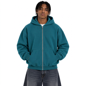 Sweat à capuche zippé décontracté AURA pour homme, couleur unie, coupe classique, en molleton, 100 % coton 350g, anti-rétrécissement, idéal pour l'automne - Product Image 1