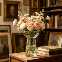 Vase en verre sur piétement, bol givré vert et jaune, vase à fleurs pour la décoration de la maison, de mariage ou de table, vase à fleurs moderne en verre