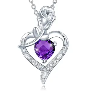 Women's fashion Rose Love diamond pendant necklace for ladies trendy charm necklace Birthday Mother's Day jewelry gift
