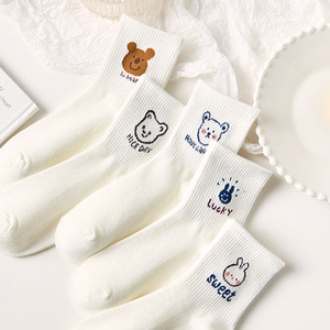 Cute Bear Pattern Mid Calf Socks For Girls Cotton Breathable Sweat Absorbing Crew Length Anime Cartoon Style Youth Casual Socks - Product Image 1