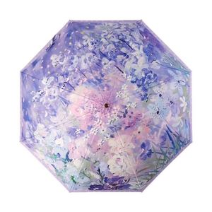 Parapluie manuel pliant en trois sections en forme de J, personnalisé avec logo, pour femme, noir, protection UV, motif floral imprimé, 8 baleines, qualité cadeau - Product Image 1