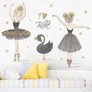 Dekorasi Rumah Ruang Anak Perempuan 3d Stiker Dinding Balet Wallpaper Latar Belakang Tv