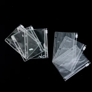 Custom pvc trading gaming card sleeves a6 a8 ring binder with cash envelopes 6 hole clear pouch loose leaf folders with zip lock
