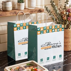 Sacs en papier kraft à poignée plate, biodégradables, recyclables, écologiques, imprimés avec un logo personnalisé, pour restaurants - Product Image 3