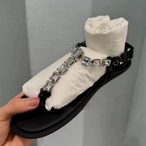 Sandalias Planas Casuales de Moda para Mujer, Estilo Europeo, con Cristales y Punta Descubierta, para la Playa - Product Image 6