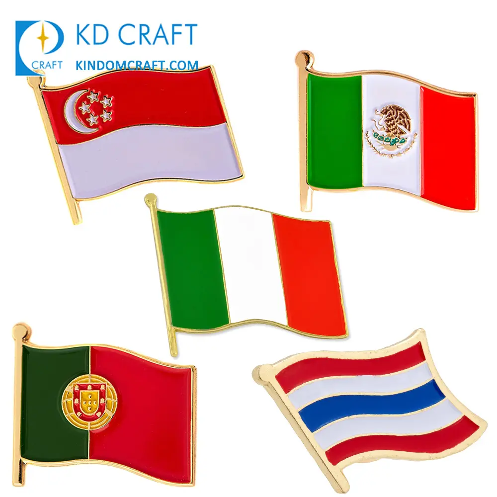 Venda por atacado de esmalte de metal personalizado barato singapura tailândia itália portugal méxico pinos de lapela nacional com design de bandeira do país