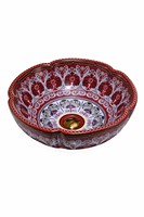 Lavabo en céramique rouge foncé mat, design floral, lavabo sur pied pour salle de bain, motif violet peint à la main, lavabo à poser pour villa