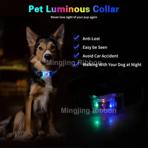 Designer de luxe personnalisé USB rechargeable lumière LED de sécurité à dégagement rapide réglable sangle réfléchissante en polyester collier pour chien de compagnie
