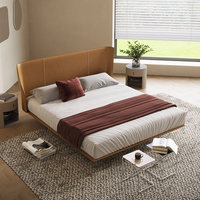 Lit de Luxe Ultra-Mince en Cuir Véritable et Bois de Pin Double, Cadre en Acier Minimaliste Italien, Design Nuptial pour Chambre Parentale