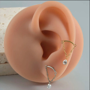 Titanium Plated Zircon Chain <b>Earrings</b> With <b>Studs</b> For Ear Piercing Jewelry Party Fashion Accessories - Product Image 3