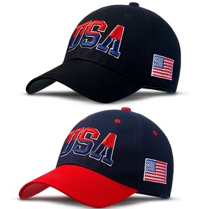 หมวกแก๊ปแฟชั่น USA ปีกโค้ง ปรับขนาดได้ ผ้าฝ้าย หมวกทรง Dad Cap ปักลายธงชาติอเมริกัน สำหรับทุกเพศ - Product Image 1