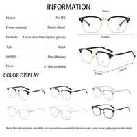 Offre Spéciale carré demi-monture Simple Anti lumière bleue lunettes rétro lunettes cadre métal optique lunettes