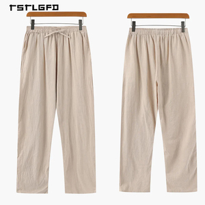 Men <b>Linen</b> Cotton Blend Casual <b>Pants</b> <b>Drawstring</b> Elastic Waist Tapered Fit Lightweight Summer Relaxed Trousers - Product Image 5