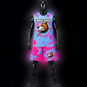 <b>White</b> Stitch Women's Basketball Jersey Set <b>Tie</b> Dye Cartoon Dog Print Sleeveless Crew Neck Tank <b>Top</b> Shorts Breathable - Product Image 1