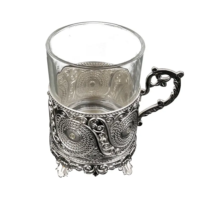 Lega di zinco placcato oro argento arabo Indonesia Ramadan Souvenir regalo islamico personalizzato tazza da tè piattino Set con manico
