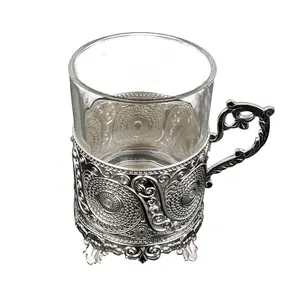 Alliage de zinc or argent plaqué arabe indonésie Ramadan Souvenir cadeau islamique personnalisé tasse à thé soucoupe ensemble avec poignée