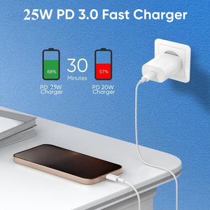 ชุดสายชาร์จเร็ว 25W PD หัวปลั๊ก EU พร้อมสาย USB C ความยาว 1 ม./1.5 ม./2 ม. รองรับการชาร์จเร็วพิเศษ 2.0 สำหรับ <span class=keywords><strong>Samsung</strong></span> S24 <span class=keywords><strong>iPhone</strong></span> 15 14 มาตรฐาน CE RoHS ขายส่ง - Product Image 4