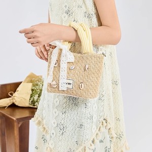 Bolso de Hombro de Lujo de Diseñador, Estilo de Primera Categoría, de Paja Tejida, para Verano, Playa, con Cinta de Concha y Lazo, para <span class=keywords><strong>Mujer</strong></span>, Vacaciones y Resort - Product Image 4