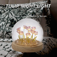 Kit DIY Veilleuse Tulipe en Verre Cristal avec Base LED, Fonctionnant sur Piles, Décoration Esthétique pour Chambre, Cadeau pour Elle, Artisanat Fait Main, Design Ins