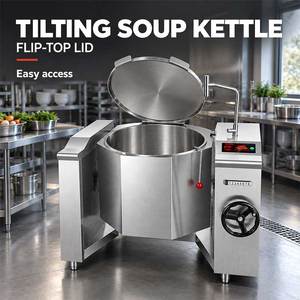 Commercial <b>Induction</b> Tilting Soup <b>Kettle</b> With Flip Top Lid 15-30KW Food Grade Stainless Steel Soup Sauce Cooking Pot For Restaur - Product Image 5