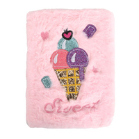 Carnets de notes personnalisés de haute qualité pour enfants, avec serrure et clé, en peluche, motif crème glacée, mignons, en forme de dessin animé, en fourrure