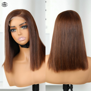 วิกผมบ็อบน้ำหนักเบา #4สีน้ำตาลช็อกโกแลตสำหรับผู้หญิงผิวดำผมมนุษย์ดิบขนาด5x5 HD - Product Image 3