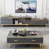 Ensemble de meuble TV et table basse extensible en bois, design nordique moderne et luxueux, disponible en différentes couleurs pour le salon