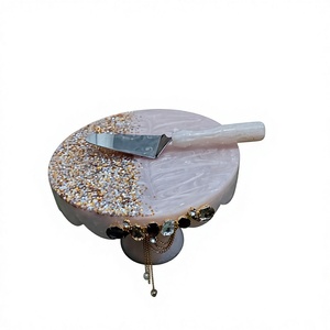 Handmade Round Pink Stone Cake Platter With Gold Glitter And Jewel Trim Cake Stand - Product Image 1