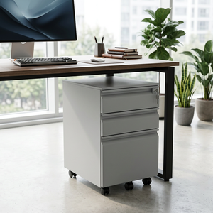 Armoire de classement métallique mobile modulaire réglable en acier à 3 tiroirs avec serrure, design moderne et minimaliste, pour bureau commercial, hôtel, maison, école, atelier - Product Image 1