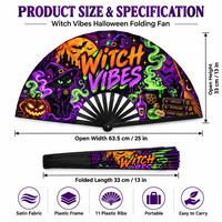 Éventail pliable personnalisé haut de gamme en plastique, bois ou bambou, imprimé sur mesure, pour soirées d'Halloween, ambiance sorcière