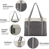 Tas Laptop Tote 15.6" Grosir untuk Wanita, Tas Kerja Modis dengan Kantong Resleting untuk Guru, Abu-abu Tua