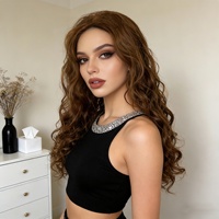 Nouvelle perruque pour femme, commerce électronique transfrontalier, mode européenne et américaine, cheveux longs bouclés, grandes ondulations, brun clair, non-Remy, densité 100%