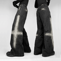 Pantalons en denim coupe bootcut vintage délavés à l'acide avec logo brodé personnalisé, style streetwear, en coton French Terry