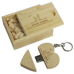 New Designs Wooden heart shape Usb 64 gb 32gb Flash Bulk Cheap Wholesale photographer gifts wooden usb flash with packaging
