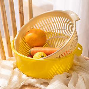 Double Layer <b>Plastic</b> Drain <b>Basket</b> With Hollow Design For Vegetable Fruit Storage Kitchen Use - Product Image 3
