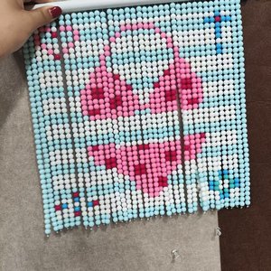 Orijinal Tasarım Bitmiş 33x33cm Kalp Pikselli Boncuklu Perde, El Yapımı Pembe Mavi Boncuklu Kapı Süsü Oda Dekorasyonu İçin - Product Image 4