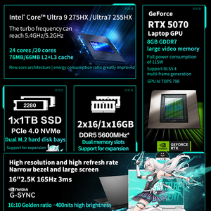 Tianxuan6pro Intel Core โน๊ตบุ๊คเกมเมอร์32G 1TB SSD 16นิ้ว2.5K IPS Win11 Rtx5070พอร์ตติลแป้นพิมพ์ภาษาอังกฤษ CN - Product Image 4