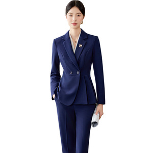 Women's Hotel Uniform Suit Dark Blue Long Sleeve Polyester Professional <b>Work</b> Attire Fall 2025 - Product Image 5