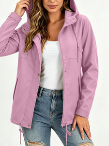 Chaqueta Impermeable Ligera para <span class=keywords><strong>Mujer</strong></span>, Color Sólido, con Cierre, Manga Larga, con Capucha, Chaqueta Intercambiable - Product Image 3