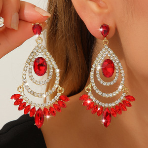 Vintage Palace Style Crystal Full Diamond <b>Earrings</b> Elegant Water Drop Shape Alloy <b>Earrings</b> Women's Fashion Accessories Jewelry - Product Image 2